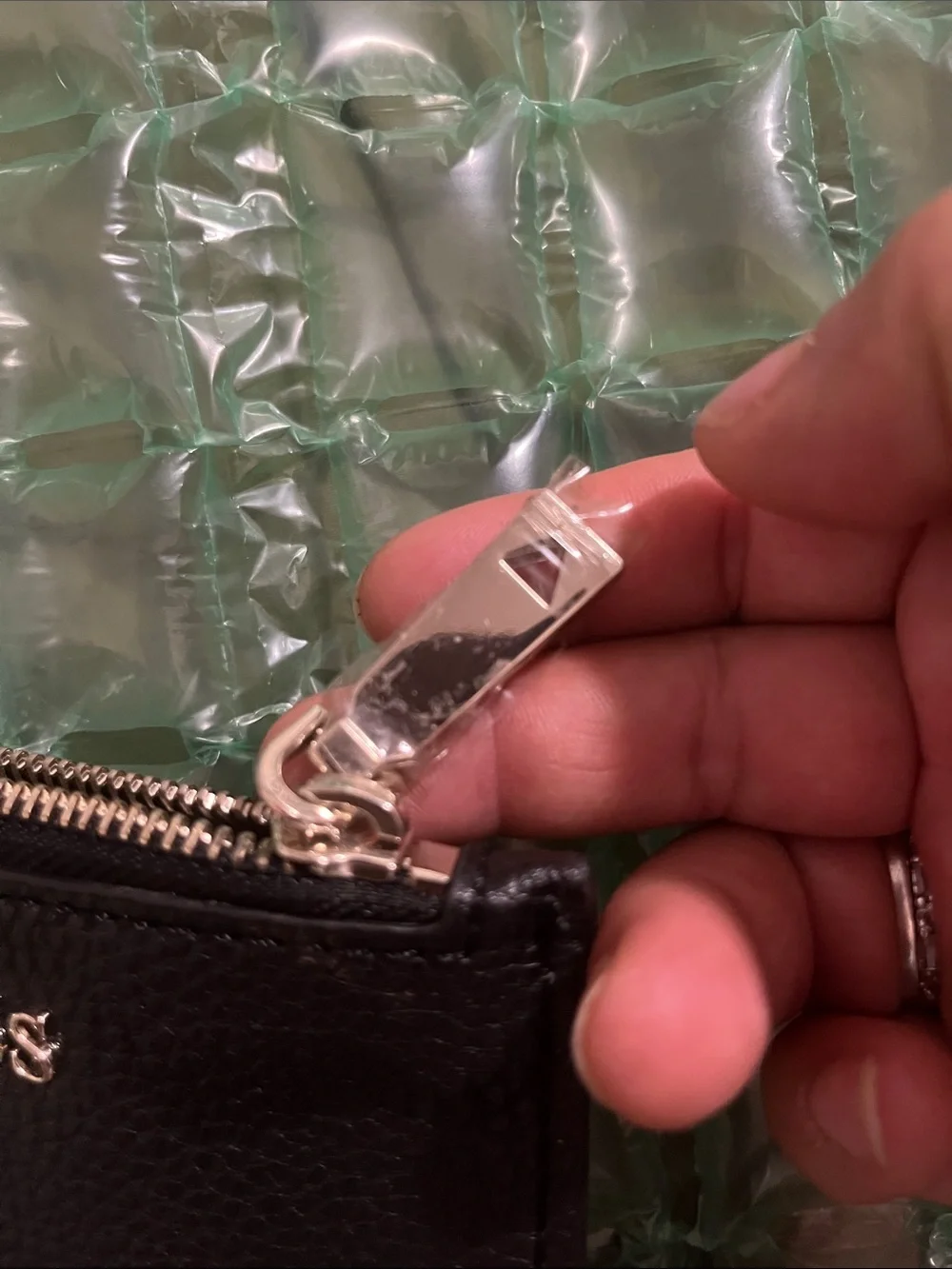 Guess Black Pebbled Leather Key & Card Pouch with Silver Hardware